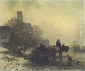 Winterlandschaft: Bauer Mit Fuhrwerk Auf Dem Eis by Christian Friedrich Mali