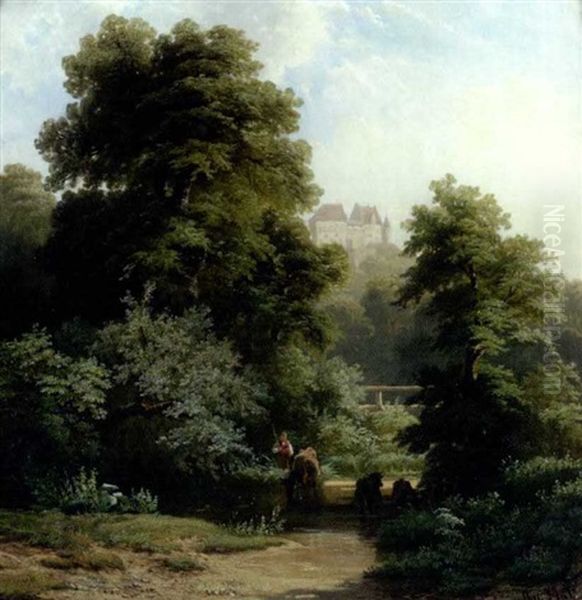 Hirte Mit Seinen Rindern An Einer Furt - view 1