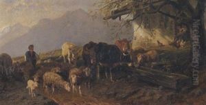 Bergbauernhof Mit Viehherde by Christian Friedrich Mali