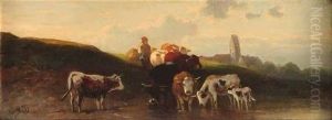 Hirtin Mit Ihren Kuhen Am Dorfweiher by Christian Friedrich Mali