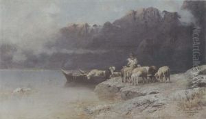 Vor Dem Herannahenden Gewitter Beladt Ein Hirtenpaar Die An Ufer Festgemachten Boote by Christian Friedrich Mali