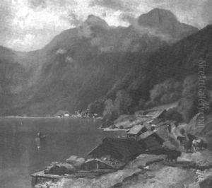 Blick Auf Den Hallstadter See Mit Seinen Kleinen Fischerkaten by Christian Friedrich Mali
