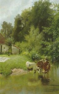 Kuhe Am Bach Bei Aresing by Christian Friedrich Mali