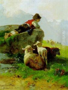 Hirtenjunge Mit Schafen Hirtenjunge Mit Schafen
