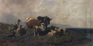 Bauernknabe  Mit Pflug Und Ochsen Bei Der Rast by Christian Friedrich Mali