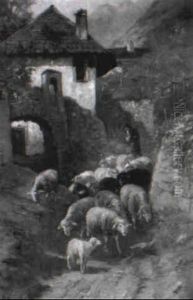 Schafherde Auf Dem Weg Zur Weide by Christian Friedrich Mali