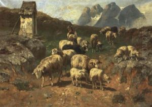 Kleine Schaferin Mit Ihrer Herde Im Gebirge Nahe Einer Wegkapelle by Christian Friedrich Mali