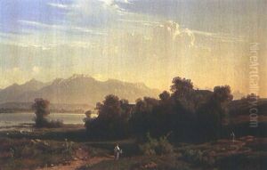 Chiemseelandschaft Mit Blick Auf Die Kampenwald by Jan (Johann Cornelius) Mali