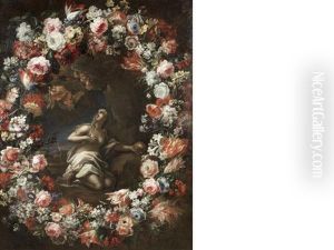 The Penitent Magdalen Surrounded By A Garland Of Flowers