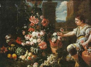 Nature Morte Au Vase De Fleurs Et Fruits Ou L'allegorie De L'ete by Nicola Malinconico