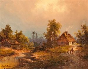 Russisches Bauernhaus Am Bach (russian Farmhouse At A Stream) by Viktor Adam Malinovsky