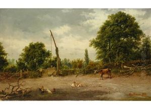 Landschaft Mit Ziehbrunnen, Kuhen Und Spielenden Kindern by Viktor Adam Malinovsky