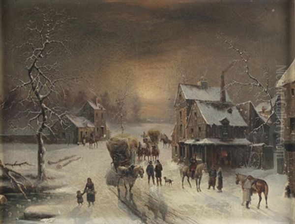 Winterliche Dorfstrase Mit Blick In Eine Schmiede - view 1