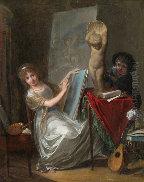 A Studio Interior With A Young Woman Painting - view 1