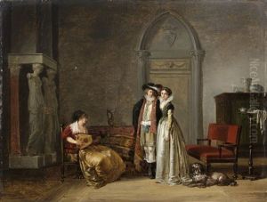 Couple Et Joueuse De Guitare Dans Un Interieur