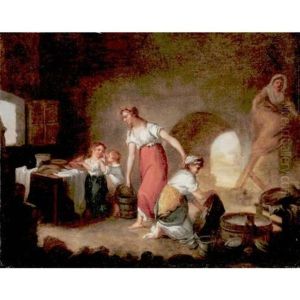 Young Mother And Her Children In A Kitchen Interior