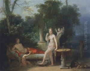 Une Jeune Couple Et Des Amours Dans Un Paysage by Jean-Baptiste Mallet