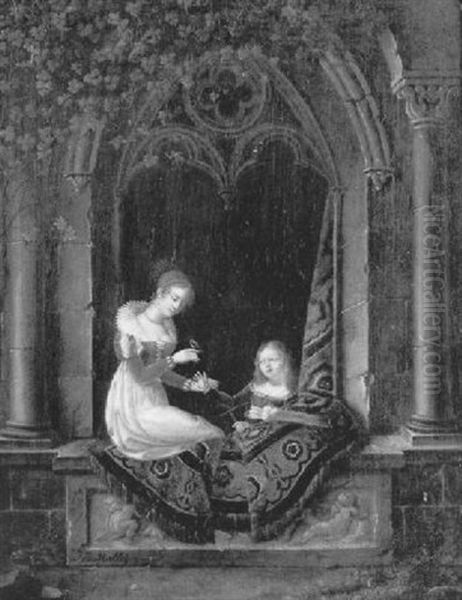 Jeune Femme Et Enfant Au Balcon - view 1