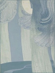 Engel Im Mondschein In Einer Landschaft by Erich Mallina