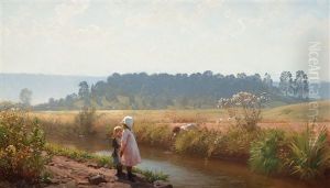Barn Lekande Vid An (children Playing By The Stream) by August Malmstroem