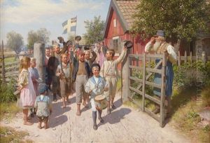 Det Gamla Och Det Unga Sverige - Sommarmotiv Fran Rotebro by August Malmstroem