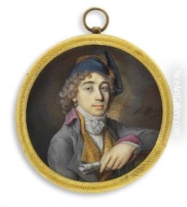 A Gentleman, In Grey Coat With Purple Lining, Yellow And Blue Waistcoat, White And Blue Tied Cravat by Jan Malpe
