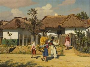 Meeting In Front Of A Cottage by Jan Maly