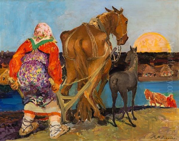 Ploughing At Sunset - view 1