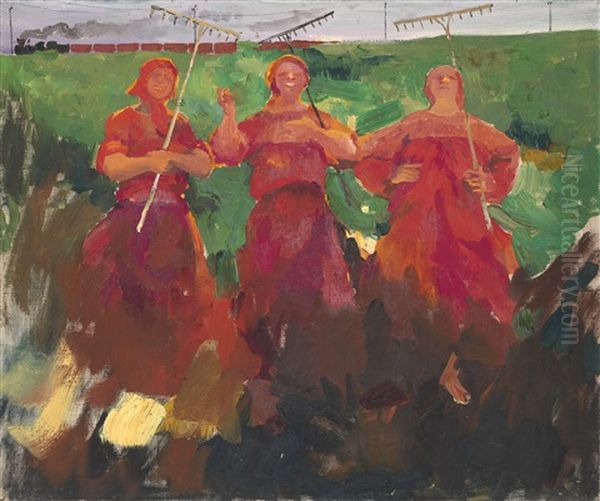 Three Peasants With Rakes - view 1