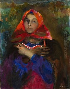 Russian Maiden In A Red Headscarf by Filip Malyavin