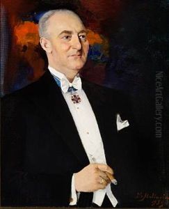 Portait Of Harry August Christian Jacobsen, Honorary Consul Of Estonia In Denmark (+ Portrait Of Ellen Margrethe, Nee Schou Bech; 2 Works)