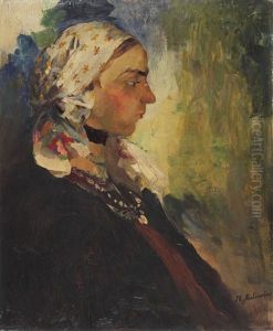 Portrait Of A Peasant Woman In A White Scarf by Filip Malyavin