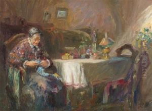 Strickende Frau by Filip Malyavin