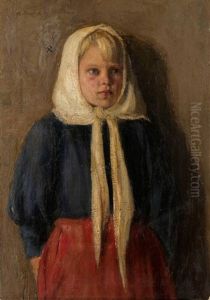 Peasant Girl Wearing A White Scarf by Filip Malyavin