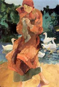 Jeune Paysanne Devant La Mare Aux Oies