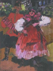 Joueurs D'accordeon Et Danseuse En Tenue Folklorique by Filip Malyavin