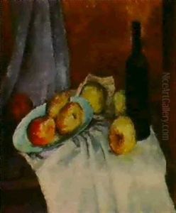 Still Life With Apples And A Bottle Of Wine by Filip Malyavin