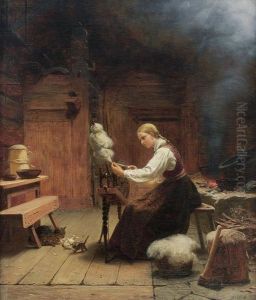 Interior, Woman By A Spinning Wheel 1868