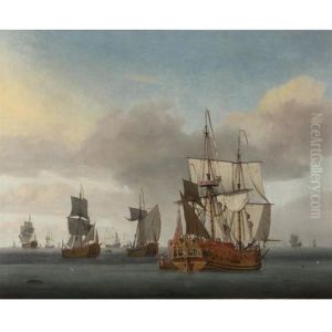 The Royal Yacht Carolina With Other Vessels In Calm Waters by L. De Man