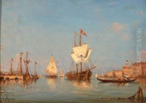 Gondoles Et Voilier A Venise by Vincent Manago