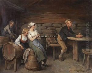 Middagsgjesten Venter Olje Pa Lerret by Nils Nilsen Bergslien