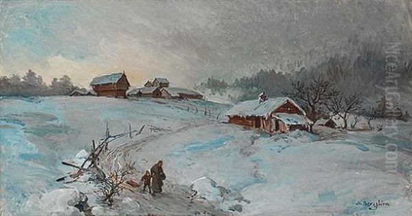 Woman And Child Withsledge In Winter Landscape - view 1
