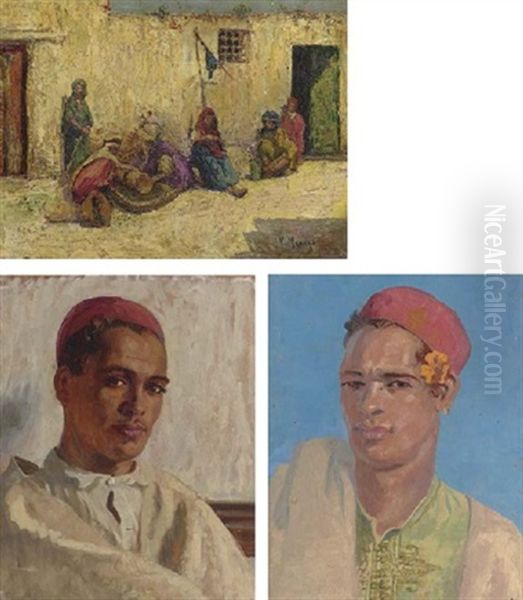 Village Scene In The Magreb (+ 2 Others, On Panel, Smllr; 3 Works) - view 1