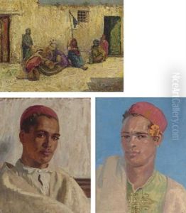 Village Scene In The Magreb (+ 2 Others, On Panel, Smllr; 3 Works) by Vincent Manago