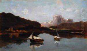 Paesaggio Lacustre Con Barche by Ugo Manaresi