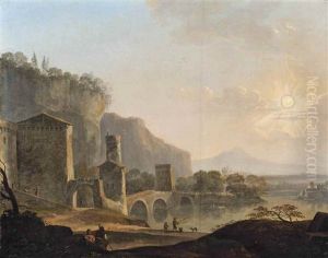A River Landscape With Fishermen And Travellers In The Roman Campagna, At Sunset