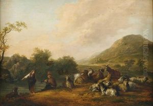 Le Berger Et Son Troupeau Et Un Musicien by Jacob Sibrandi Mancadan