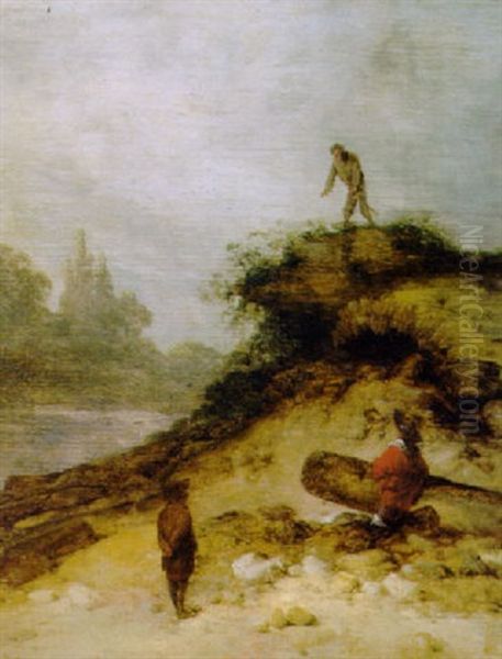 Travellers By A Wooded Outcrop, In An Italianate Landscape - view 1