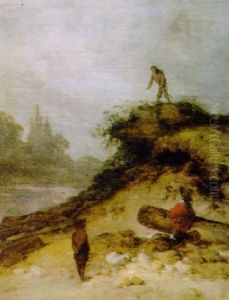 Travellers By A Wooded Outcrop, In An Italianate Landscape by Jacob Sibrandi Mancadan