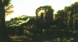 A Landscape With Ruins And Herdsman With Cattle By A Stream A Landscape With Ruins And Herdsman With Cattle By A Stream